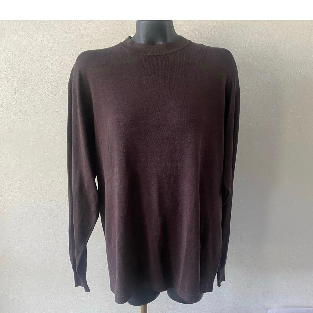 VTG Ryan Harris 2-Ply Silk Sweater Men’s XL Brown Mock Turtleneck OldMoney *FLAW